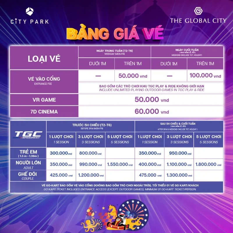 Bảng giá vé khu vui chơi City Park The Global City
