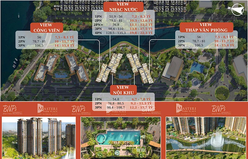 Giá bán căn hộ Masteri Park Place theo từng loại view 2025