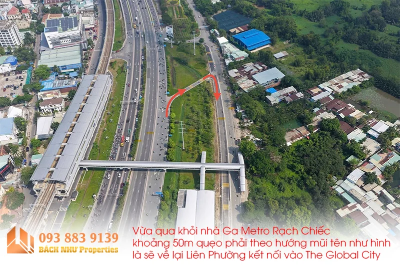 Hướng lưu thông về lại The Global City từ Xa Lộ Hà Nội hướng từ cầu Sài Gòn - Bách Như Properties 1