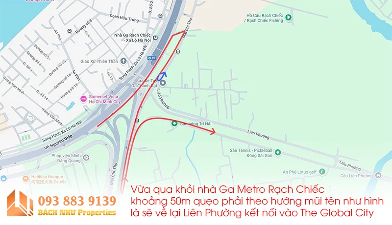 Hướng lưu thông về lại The Global City từ Xa Lộ Hà Nội hướng từ cầu Sài Gòn - Bách Như Properties 2
