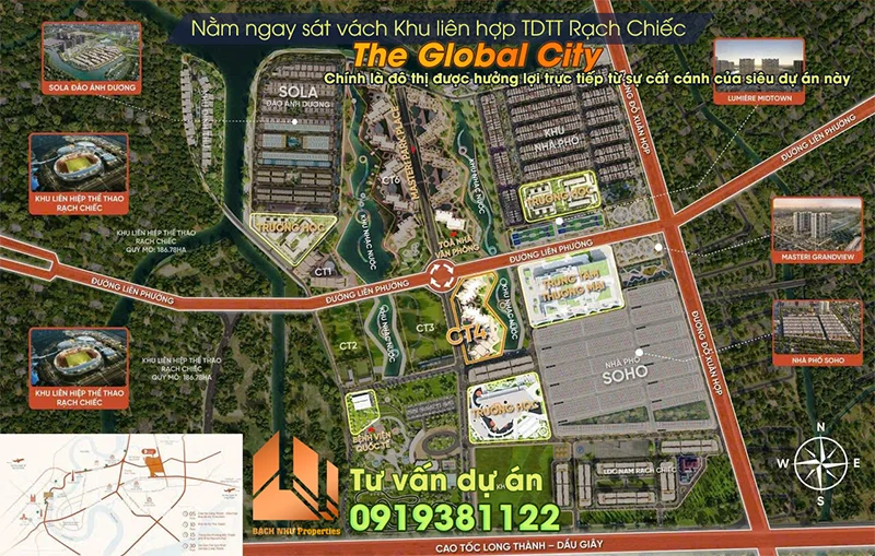 Nằm ngay sát vách Khu liên hợp TDTT Rạch Chiếc, The Global City chính là đô thị được hưởng lợi trực tiếp từ sự cất cánh của siêu dự án này - Bách Như Properties