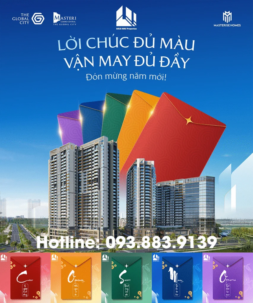 The Global City đón mừng năm mới 2026 - Masteri Cosmo Central lời chúc đủ màu vận may đủ đầy - Bách Như Properties