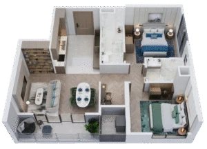 MẶT BẰNG CĂN 2 PHÒNG NGỦ THE GLOBAL CITY