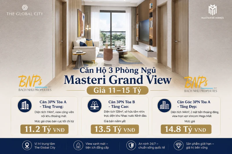 Giỏ Hàng Mới Nhất Căn Hộ 3 Phòng Ngủ Masteri Grand View Giá 11–15 Tỷ - Bách Như Properties - BNPs